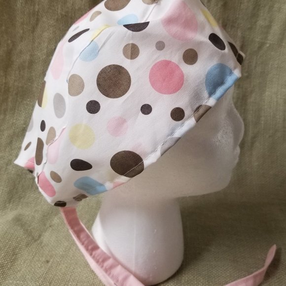 Polka Dots White, Pink & blue Surgical Scrub Cap - Picture 2 of 6